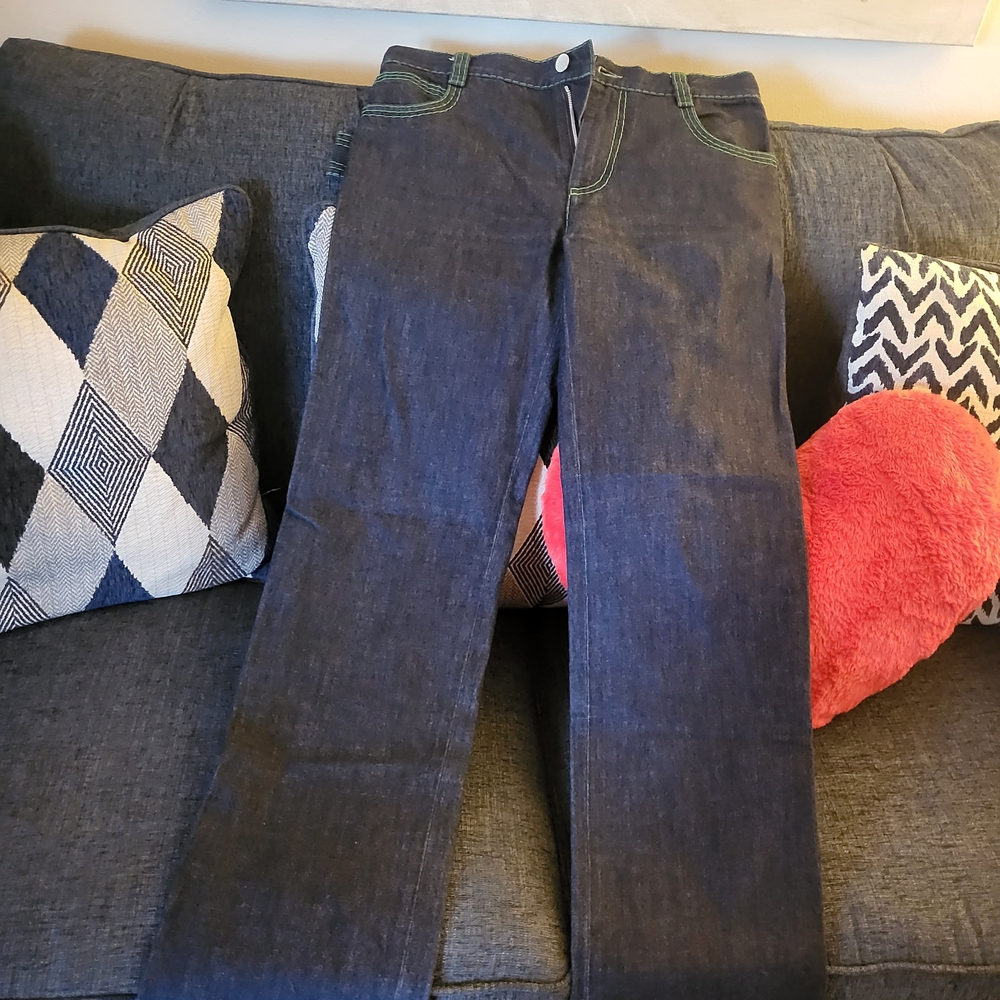 Bottega Veneta Indigo Straight Jeans with Green Stitching